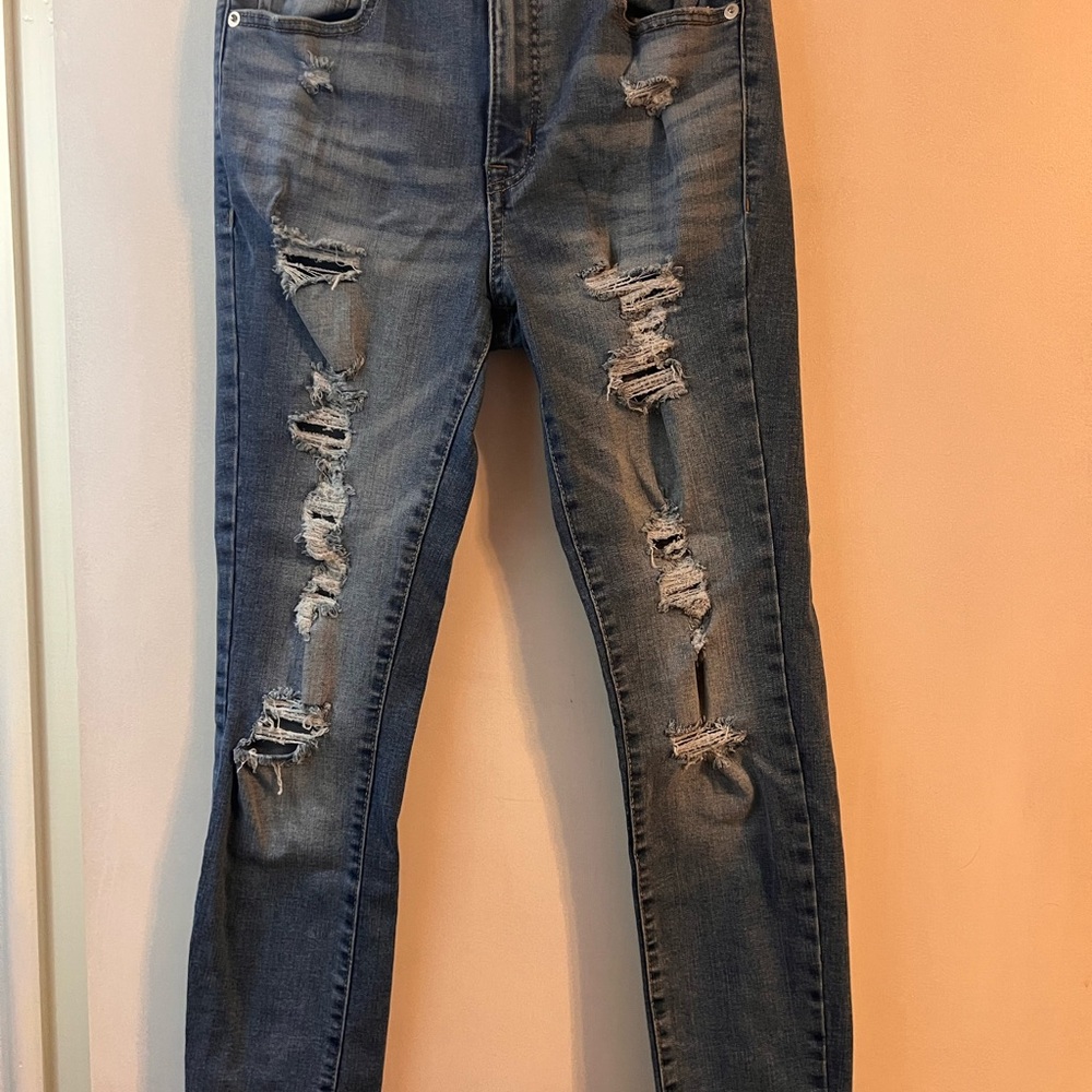 Aeropostale Blue Super High Rise Jeggings Distressed